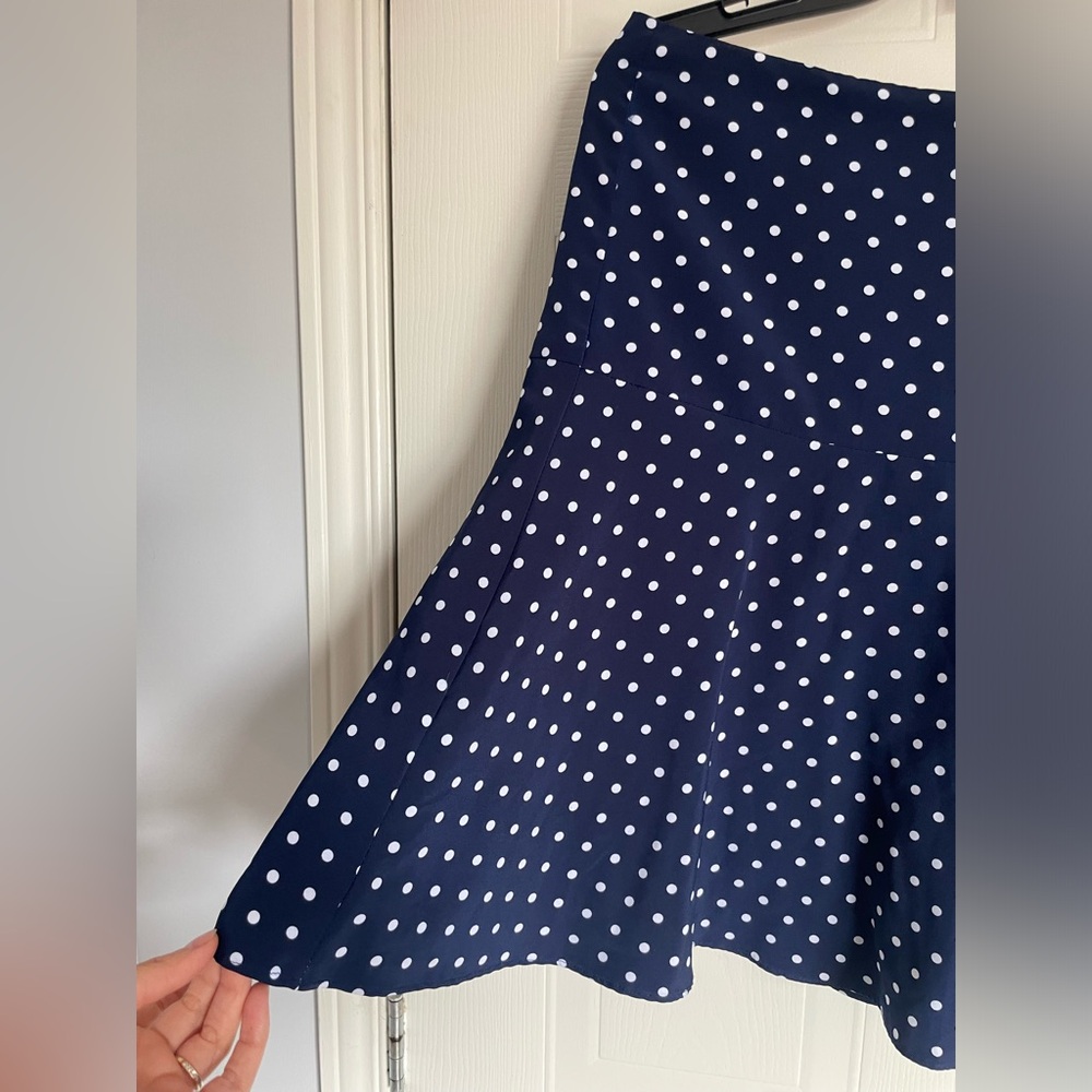 Preppy Polka Dot Navy Flare Mini Skirt Quiet Luxury Lauren RL Sz 6 - Picture 3 of 15